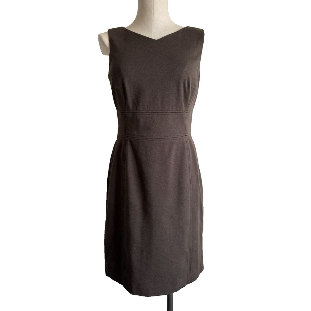 Talbots Brown Sleeveless Sheath Dress Size 8 Petite V-Neck Vintage